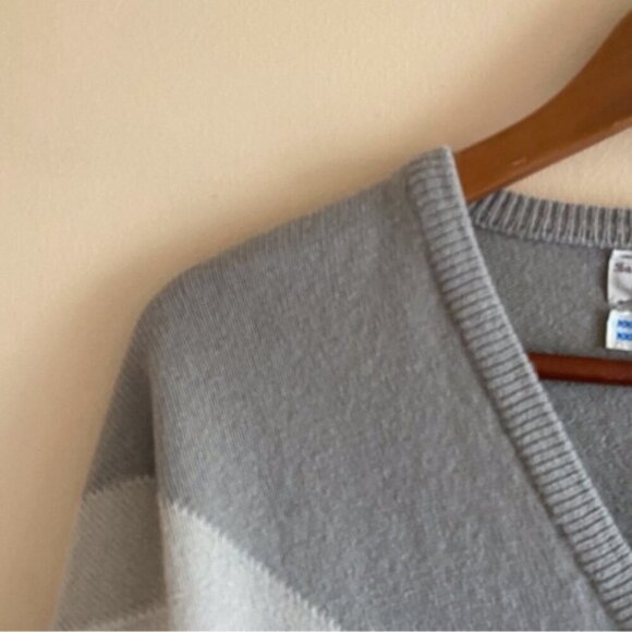 Y2K Alan Paine Sweater Mens Small Grey V Neck 100% Lambswool Preppy Neutral - Picture 4 of 10